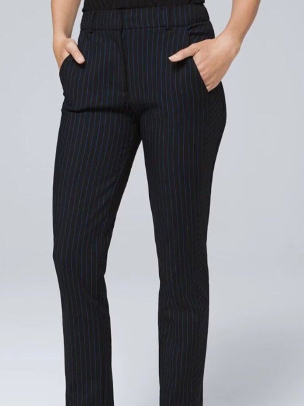 WHBM White House Black Market Black Blue Pinstriped Slim Ankle Pants Size 8